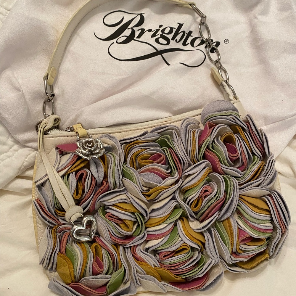 Brighton multi-colored soft leather flowers on white leather bag - Picture 6 of 10